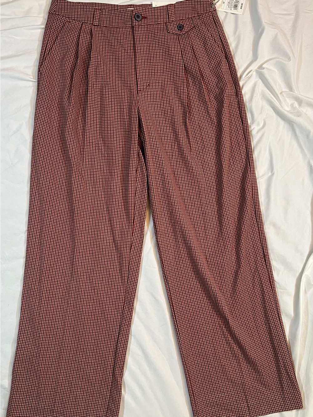 NWT Womens Brick Red/Tan Micro-Check Pleated Dress Pants